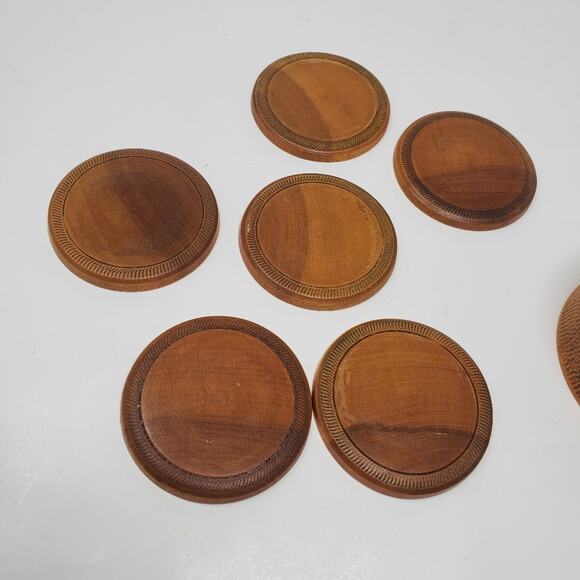 Vintage Hand Carved Miyajima Satsuma Japan Round  Tea Coasters  Set of 6 - Picture 4 of 8